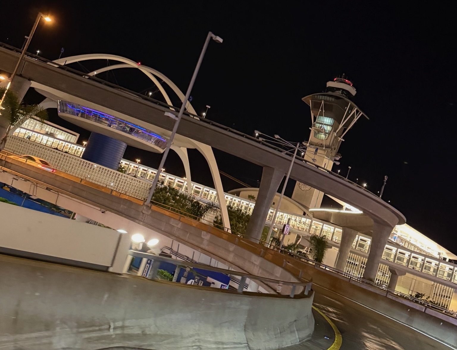Aerial night view of a Los Angeles airport