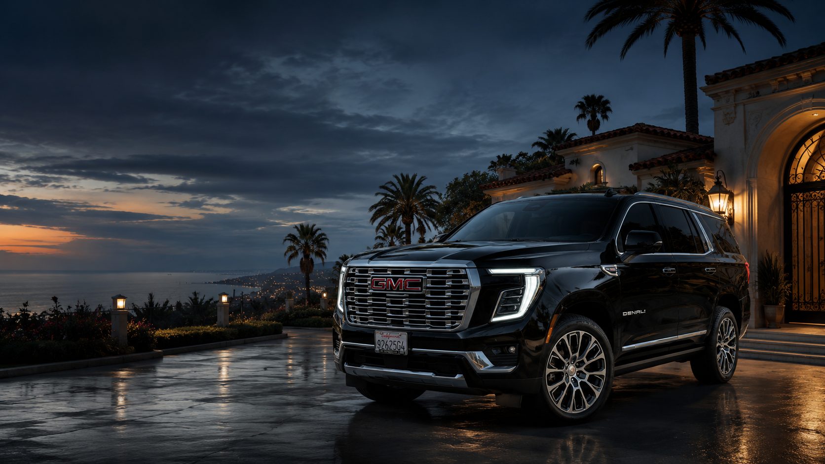 Black GMC Yukon Denali in Santa Barbara at dusk